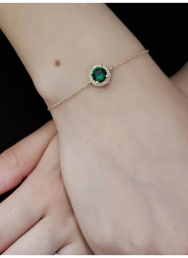 Artsy Silver - Round Emerald Stone Bracelet - Image 1