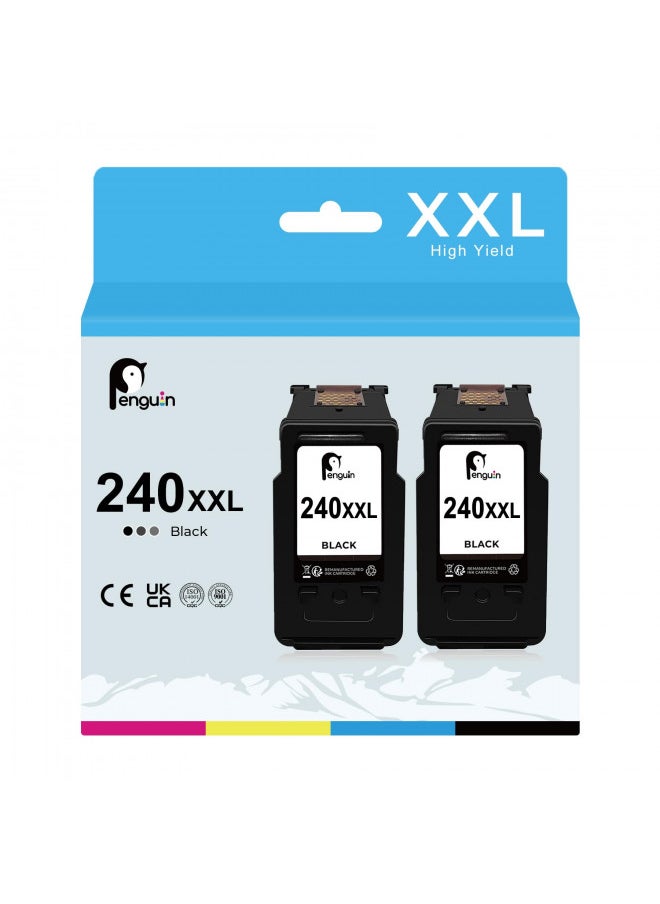 Penguin Penguin 240 XXL Pg-240XL Ink Cartridge for Canon Compatible with Pixma MG 3620 3600 TS 5120 MG 3520 MX 472 MX 452 MX 470 MG 2220 MG 2120 MX 459 MG 3522 MX 432 Printer 2 Black Combo Pack  - Image 1