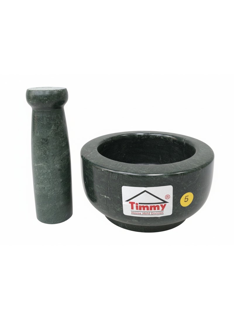 TIMMY Marble Kundi Green 5x2.5 Inch Heavy Duty Mortar and Pestle Set - Premium Stone Grinder for Spices, Herbs, Masala & Chutney, Durable Construction, Traditional Design, Easy to Use & Clean