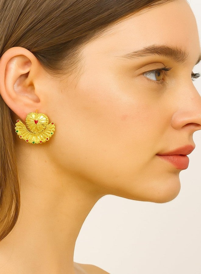 SMARNN Traditional Gold Plated 2 in 1 Ear Tops for Women & Girls | Lightweight Ear Stud Earring Set | Ethnic Bridal Ear Studs | Small Fancy Earrings | - Image 2