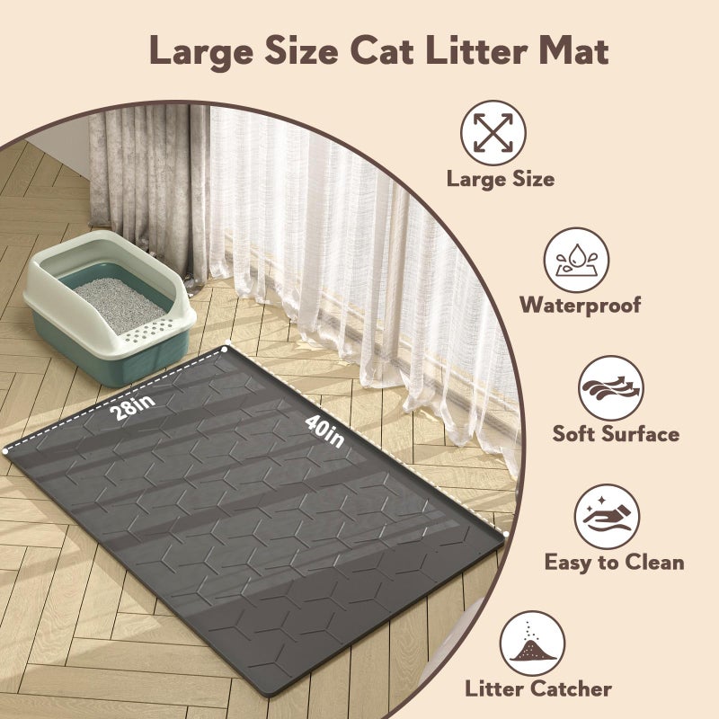 Garoopion Cat Mat for Litter Box, Large 40" X 28" Cat Litter Mat XL, Waterproof Silicone Pad for Floor, Black - Image 5