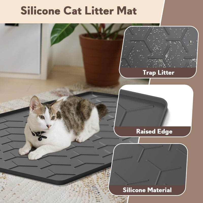 Garoopion Cat Mat for Litter Box, Large 40" X 28" Cat Litter Mat XL, Waterproof Silicone Pad for Floor, Black - Image 2