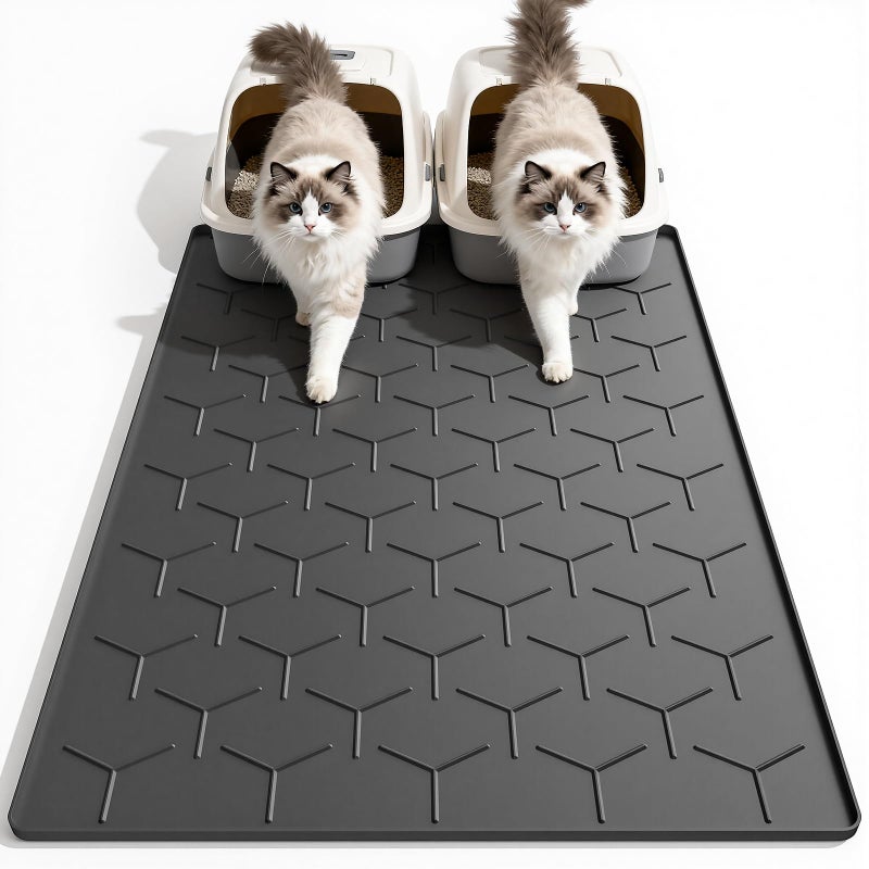 Garoopion Cat Mat for Litter Box, Large 40" X 28" Cat Litter Mat XL, Waterproof Silicone Pad for Floor, Black - Image 1
