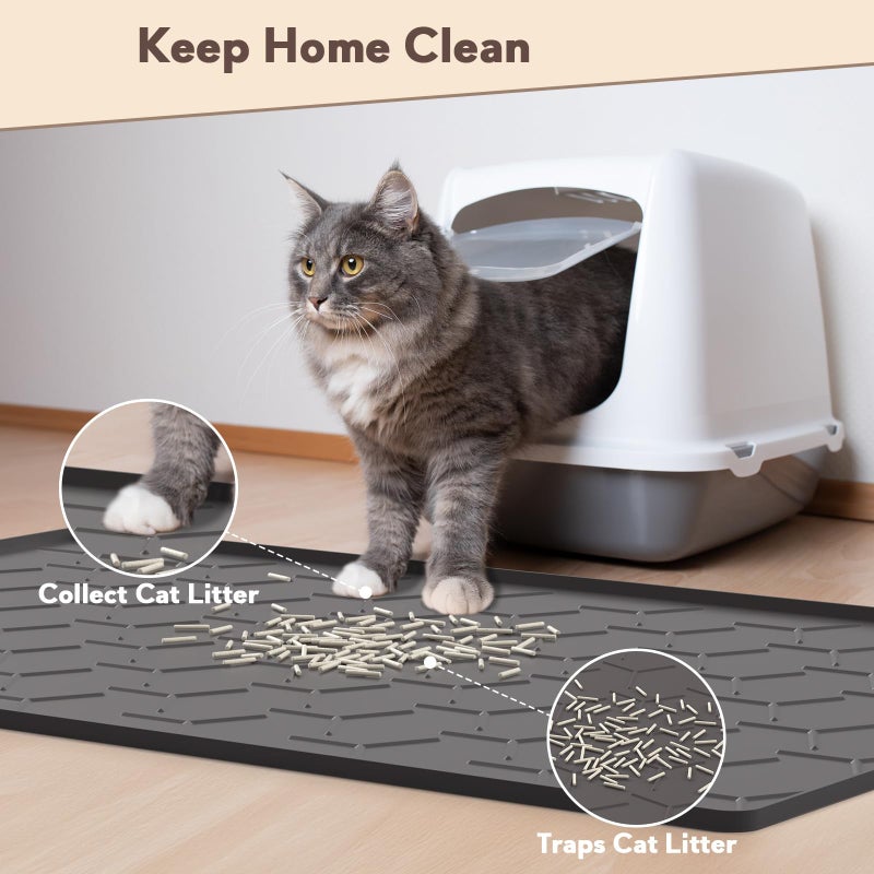 Garoopion Cat Mat for Litter Box, Large 40" X 28" Cat Litter Mat XL, Waterproof Silicone Pad for Floor, Black - Image 3