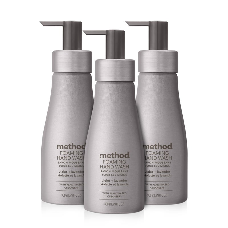 Method Foaming Hand Wash, Violet + Lavender, Reusable Silver Aluminum Bottle, 10 oz (Pack of 3) - Image 1