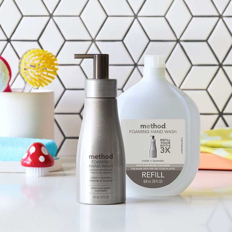 Method Foaming Hand Wash, Violet + Lavender, Reusable Silver Aluminum Bottle, 10 oz (Pack of 3) - Image 4