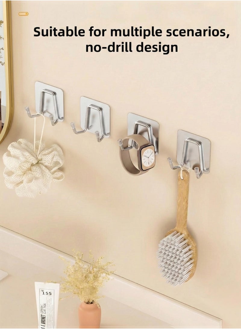 Self Adhesive Hooks 4 Pieces, Brushed Stainless Steel Adhesive Door Hooks, Heavy Duty Wall Hooks for Hanging Towels, Robes, Coats, Keys, Calendars Bathroom Home Kitchen, No Drill Glue Needed - Image 4