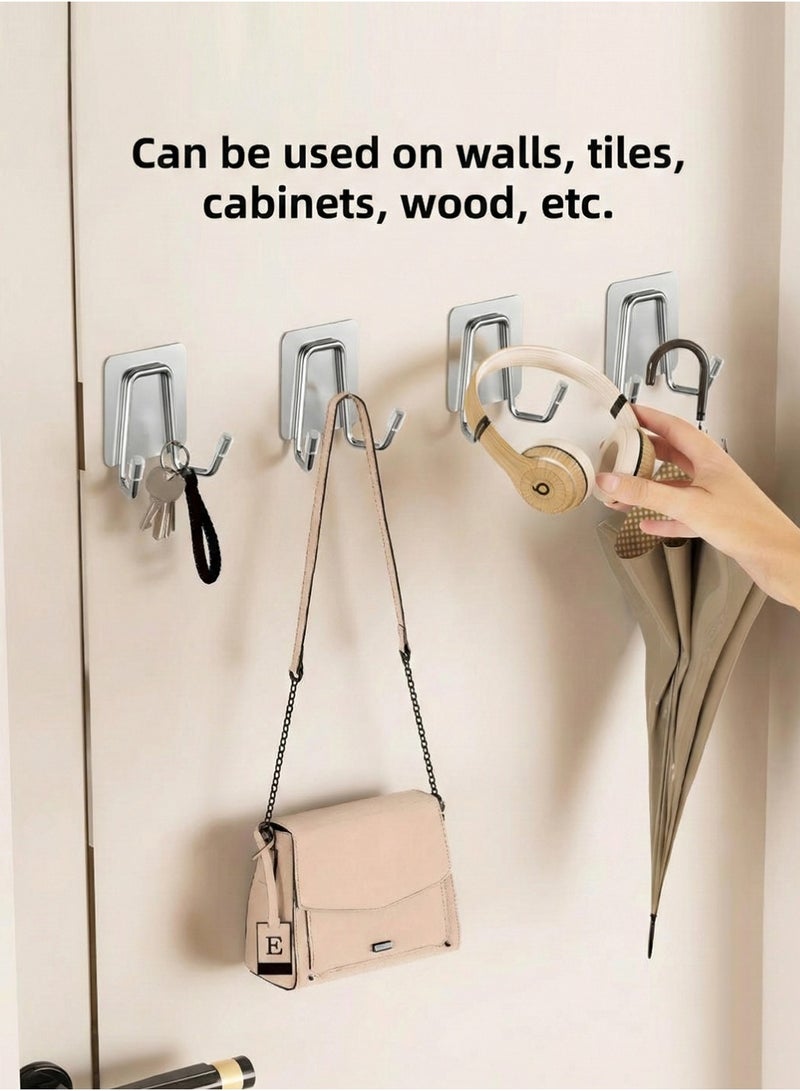 Self Adhesive Hooks 4 Pieces, Brushed Stainless Steel Adhesive Door Hooks, Heavy Duty Wall Hooks for Hanging Towels, Robes, Coats, Keys, Calendars Bathroom Home Kitchen, No Drill Glue Needed - Image 2