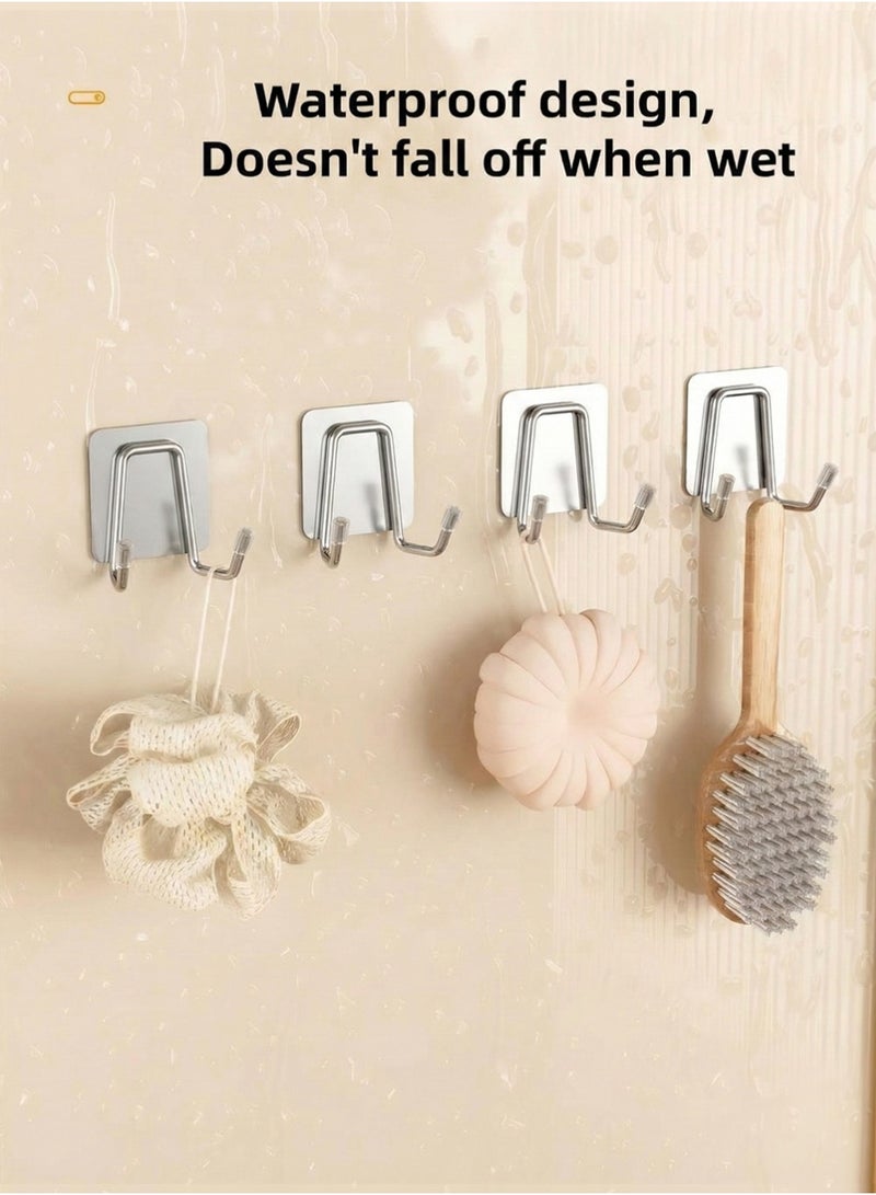 Self Adhesive Hooks 4 Pieces, Brushed Stainless Steel Adhesive Door Hooks, Heavy Duty Wall Hooks for Hanging Towels, Robes, Coats, Keys, Calendars Bathroom Home Kitchen, No Drill Glue Needed - Image 3