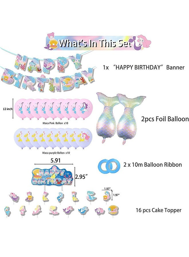 ساوث مون حورية عيد الميلاد ديكور الحزب، Include Balloon الرايات كوب كيك توبيرس أشرطة الحزب لزينة الحزب، Happy Birthday Decorations for Kids Girls Women - Image 2