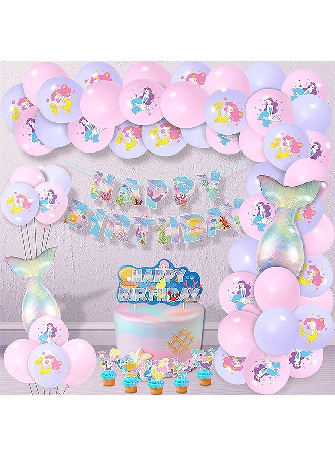 ساوث مون حورية عيد الميلاد ديكور الحزب، Include Balloon الرايات كوب كيك توبيرس أشرطة الحزب لزينة الحزب، Happy Birthday Decorations for Kids Girls Women - Image 5