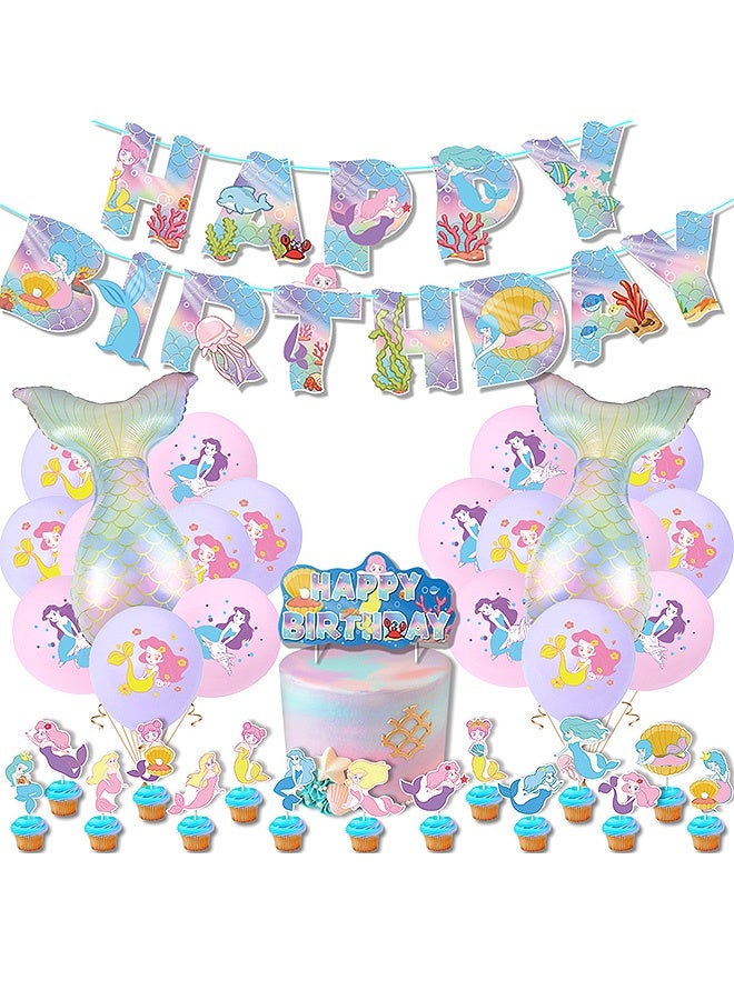 ساوث مون حورية عيد الميلاد ديكور الحزب، Include Balloon الرايات كوب كيك توبيرس أشرطة الحزب لزينة الحزب، Happy Birthday Decorations for Kids Girls Women - Image 1