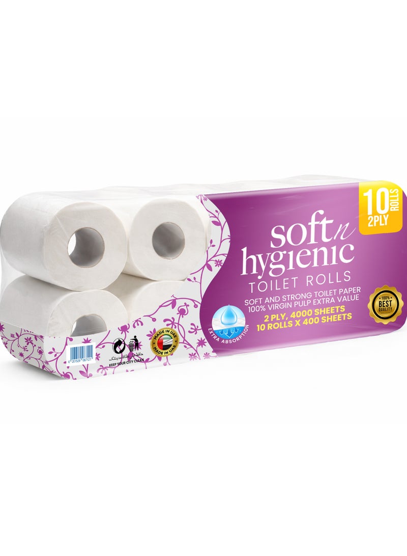 SNH Packing Soft N Hygienic Toilet Paper Tissue Roll Pack of 10 Embossed 400 Sheets x 2 Ply - Image 1