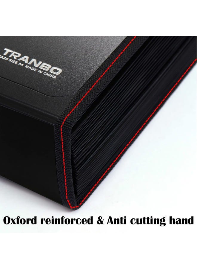 TRANBO 26 Pockets Accordion File Organizer with Durable Handle, Letter Size/A4 Expanding File Folder, Portable Paper Organizer, Expandable Plastic Document Organizer for Travel School Office - Black - Image 4