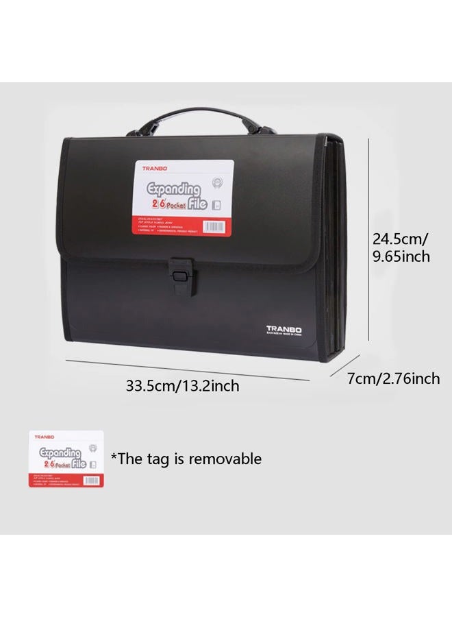 TRANBO 26 Pockets Accordion File Organizer with Durable Handle, Letter Size/A4 Expanding File Folder, Portable Paper Organizer, Expandable Plastic Document Organizer for Travel School Office - Black - Image 5