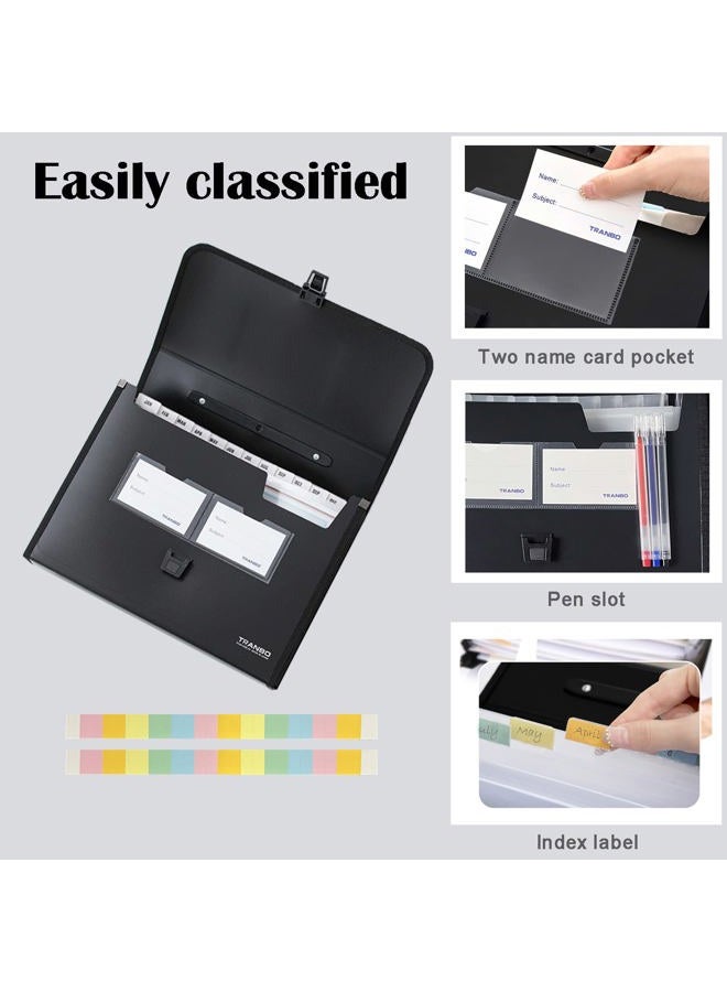 TRANBO 26 Pockets Accordion File Organizer with Durable Handle, Letter Size/A4 Expanding File Folder, Portable Paper Organizer, Expandable Plastic Document Organizer for Travel School Office - Black - Image 3
