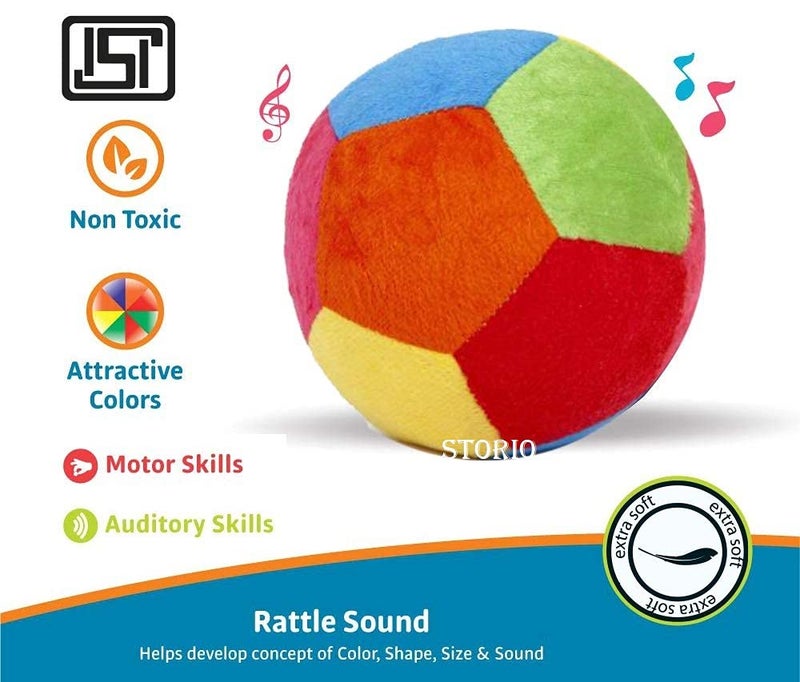 Storio كرة بلاستيكية ناعمة محشوة للأطفال مع صوت جرس للأطفال الذكور والإناث - 11 سم متعددة الألوان، تمارين ولياقة بدنية - Image 3