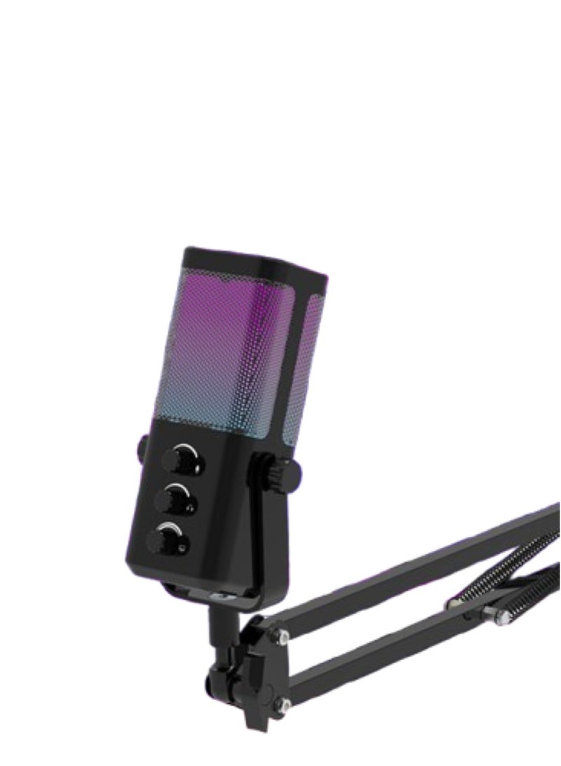 يوشي ميكروفون M7-35 الديناميكي للتدوين المرئي للألعاب والبث - ضوء RGB - USB - زر كتم الصوت، مدخل سماعة الرأس، قاعدة مكتبية للصوت للغناء على يوتيوب - أسود أحادي الاتجاه - Image 1