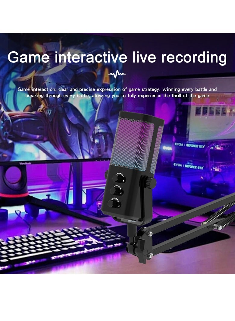 يوشي ميكروفون M7-35 الديناميكي للتدوين المرئي للألعاب والبث - ضوء RGB - USB - زر كتم الصوت، مدخل سماعة الرأس، قاعدة مكتبية للصوت للغناء على يوتيوب - أسود أحادي الاتجاه - Image 3