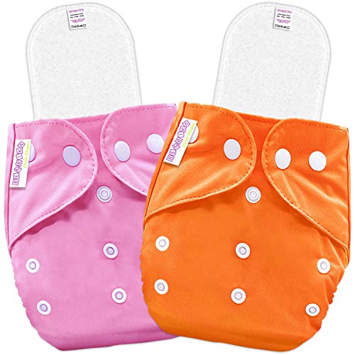 Bembika Baby Pocket Cloth Diapers with Double Gusset, Reusable Cloth Diapers Washable Adjustable Cloth Diapers One Size Adjustable Reusable (0-2 Years) (2 Pack) (3 Layer Microfiber Inserts Included) - Image 1