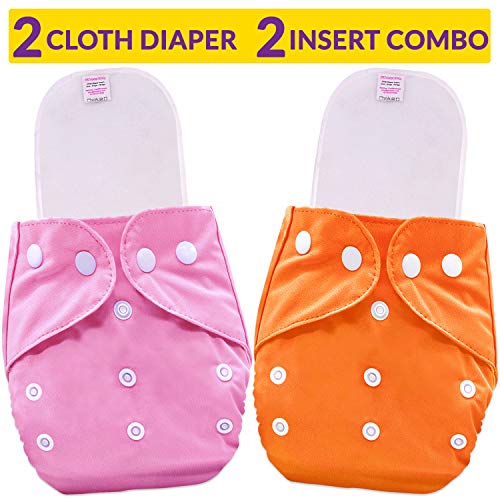 Bembika Baby Pocket Cloth Diapers with Double Gusset, Reusable Cloth Diapers Washable Adjustable Cloth Diapers One Size Adjustable Reusable (0-2 Years) (2 Pack) (3 Layer Microfiber Inserts Included) - Image 4