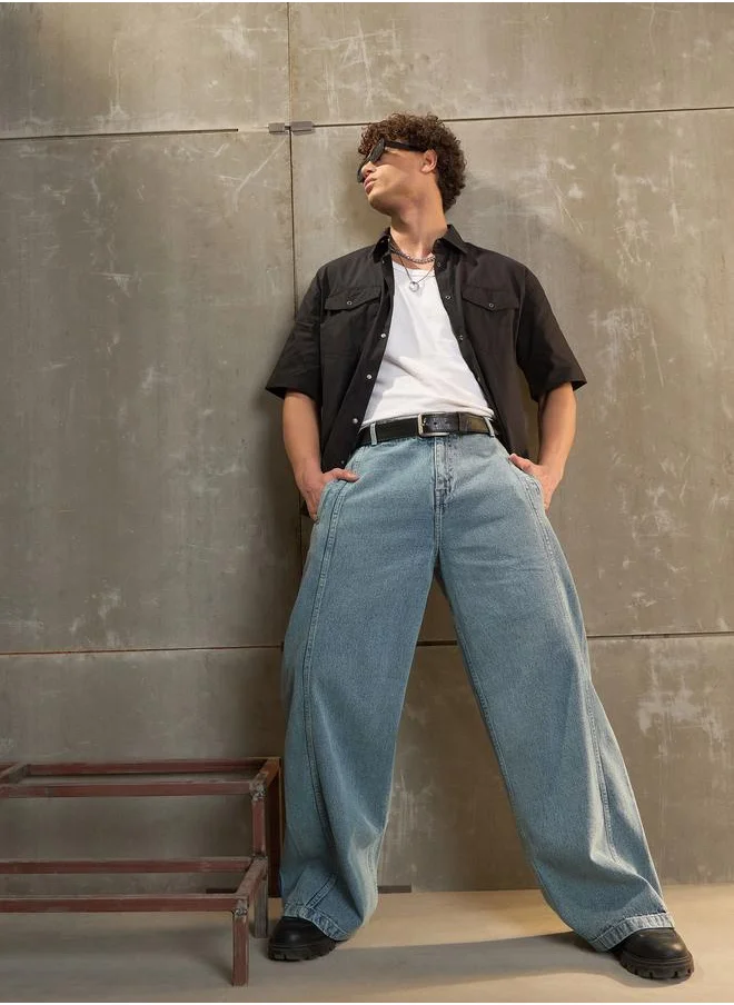 SASSAFRAS Sassafras Mid Rise Wide Leg Faded Jeans