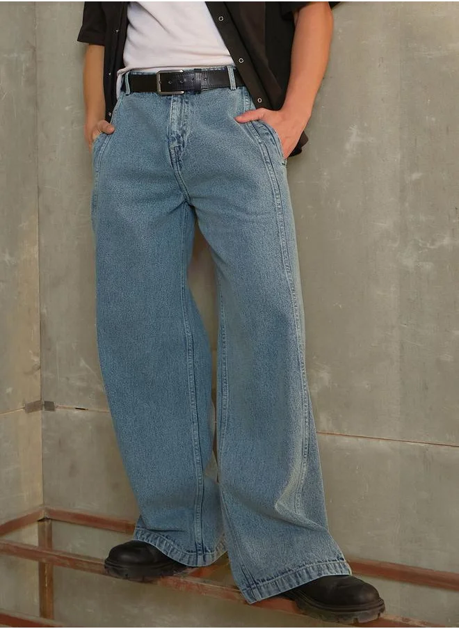 SASSAFRAS Sassafras Mid Rise Wide Leg Faded Jeans