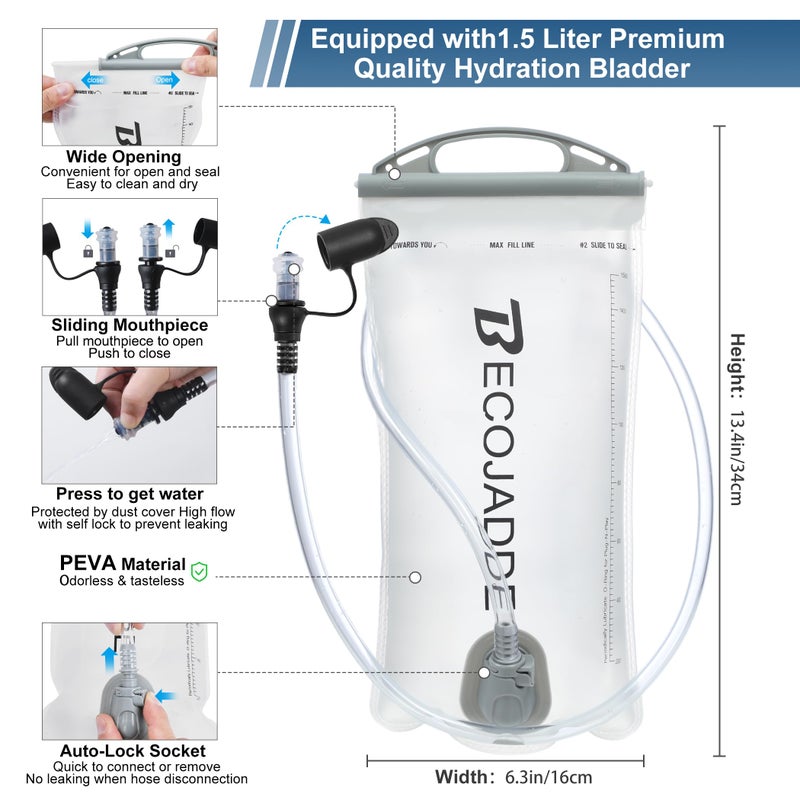 BECOJADDE Running Vest Hydration Backpack with One 1.5L Water Bag for Men Women, 5L Lightweight Running Backpack Hydration for Marathon, Trail, Cycling, Hiking, Jogging White - Image 5