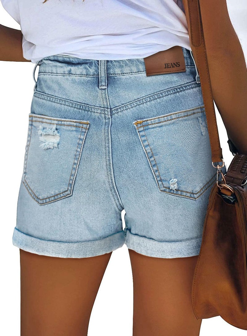 KISSMODA Denim Shorts Women Trendy Button Summer Cut Off Short Womens Jean Shorts High Waisted Denim Hot Ripped Shorts - Image 3