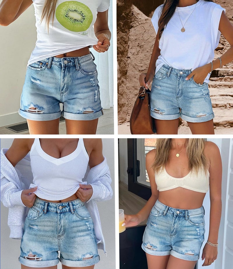 KISSMODA Denim Shorts Women Trendy Button Summer Cut Off Short Womens Jean Shorts High Waisted Denim Hot Ripped Shorts - Image 5