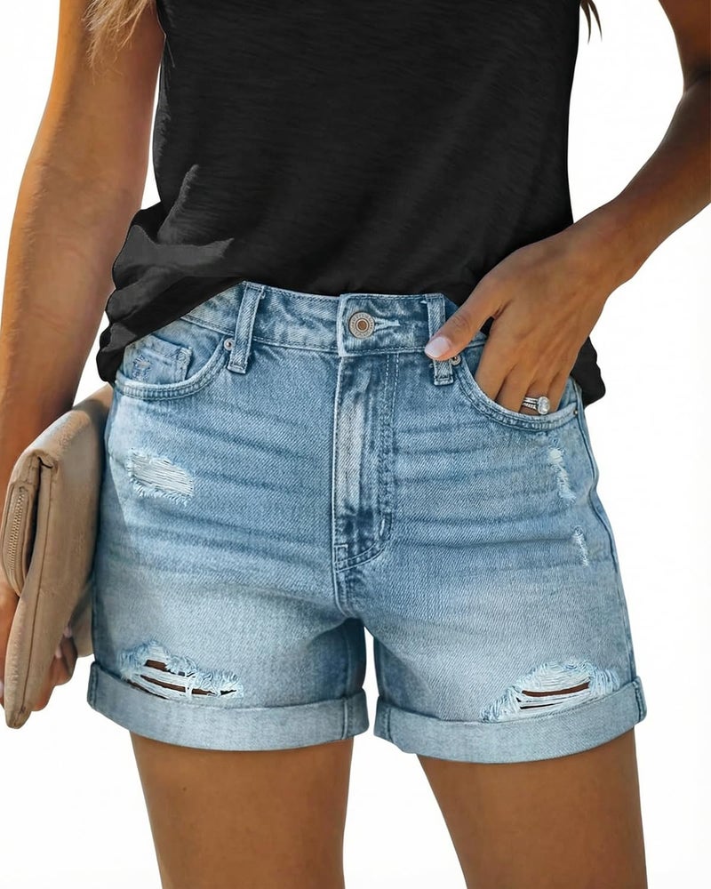 KISSMODA Denim Shorts Women Trendy Button Summer Cut Off Short Womens Jean Shorts High Waisted Denim Hot Ripped Shorts - Image 2