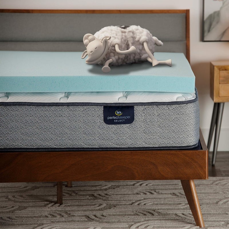 Serta ThermaGel Cooling, Pressure-Relieving Memory Foam Mattress Topper, 3 Inch, Queen,Blue - Image 1