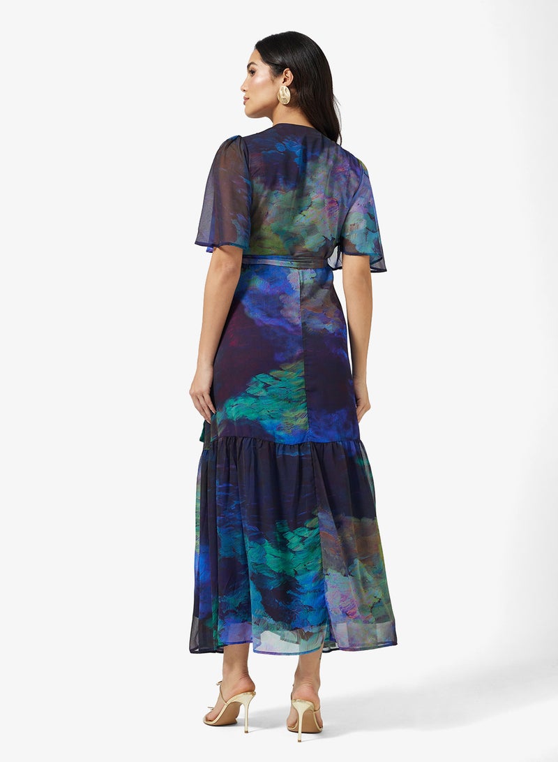 هوب اند ايفي فستان ماكسي ملفوف بأكمام فراشة وربطة خصر - Image 2