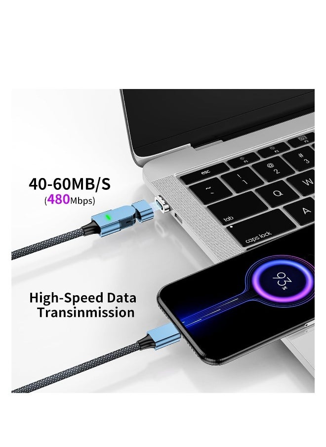 100W 180° Magnetic Charging Cable, 2-in-1 USB C to USB C/Lightning Charger (2 Pack, 4ft  6.6ft), 480Mbps Data Transfer for iPhone 15, iPad, MacBook Pro, Galaxy S22 (Blue)