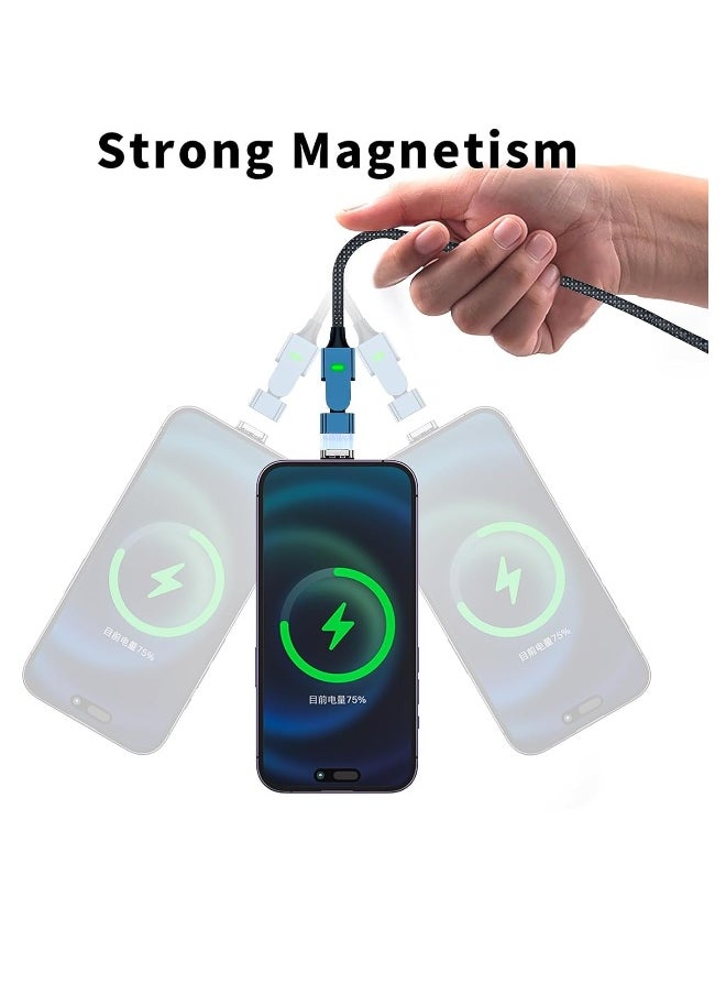 100W 180° Magnetic Charging Cable, 2-in-1 USB C to USB C/Lightning Charger (2 Pack, 4ft  6.6ft), 480Mbps Data Transfer for iPhone 15, iPad, MacBook Pro, Galaxy S22 (Blue)