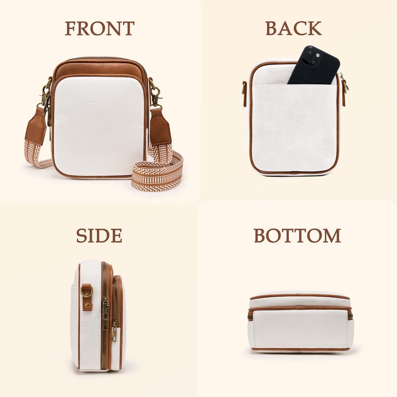 Yarnic Small Vegan Leather Crossbody Bag for Women Men, Vintage Cross Body Shoulder Purse with Card Slots(Minimalist White) - Image 5