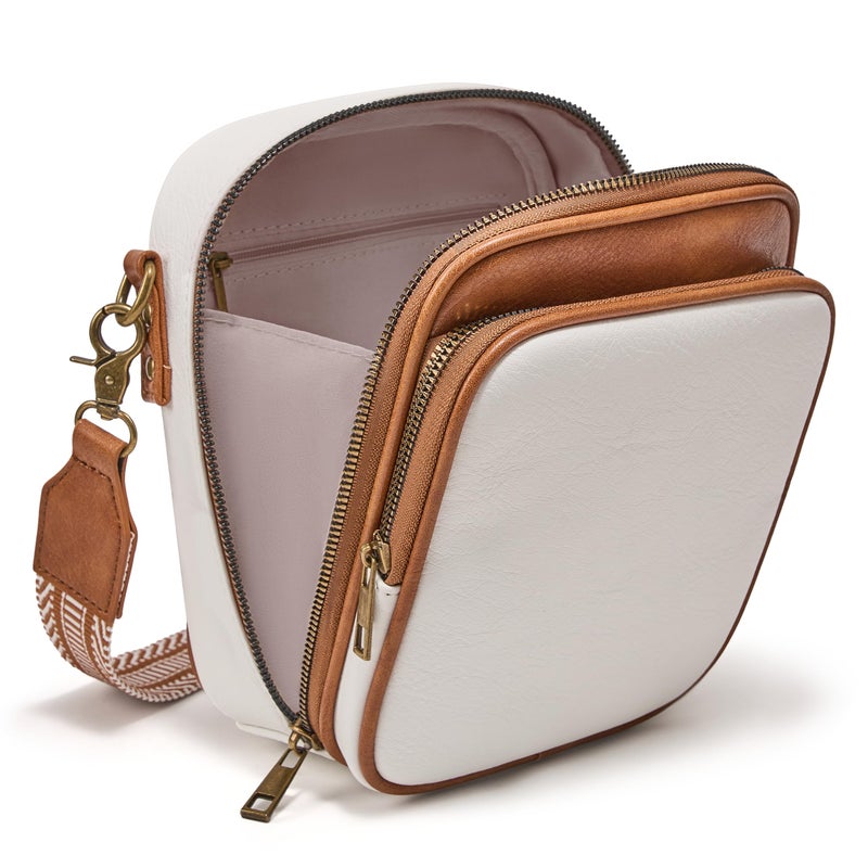 Yarnic Small Vegan Leather Crossbody Bag for Women Men, Vintage Cross Body Shoulder Purse with Card Slots(Minimalist White) - Image 1