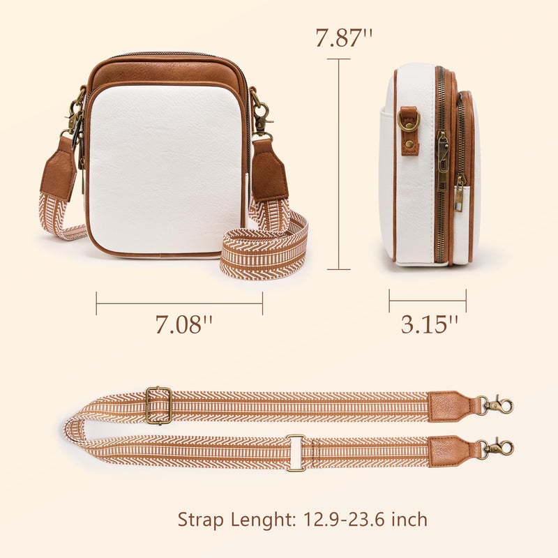 Yarnic Small Vegan Leather Crossbody Bag for Women Men, Vintage Cross Body Shoulder Purse with Card Slots(Minimalist White) - Image 3