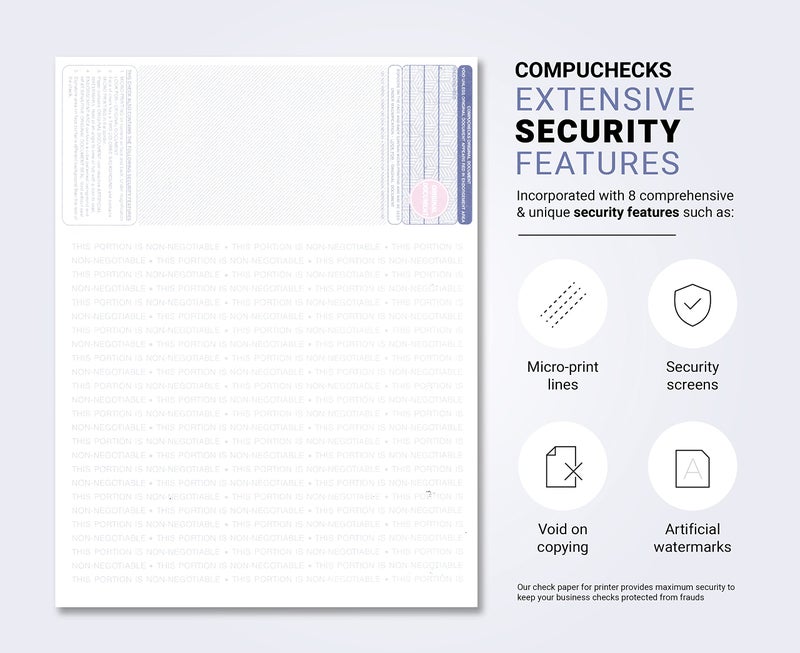 Compuchecks 100 High Security Blank Check Stock - Checks on Top Compatible with QuickBooks, Quicken and Any Laser or Inkjet Printer - Check Paper Weight # 70 Dark Blue Art Deco - Image 2