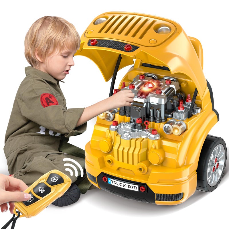 spring flower SpringFlower Toys Gifts for 3 4 5 6 7 8 Years Old Boys, Large Truck Engine, Mechanic Repair Set for Kids, Big Truck Builder Kit, Take Apart Motor Vehicle Play Car Service Station, for Kids - Image 1