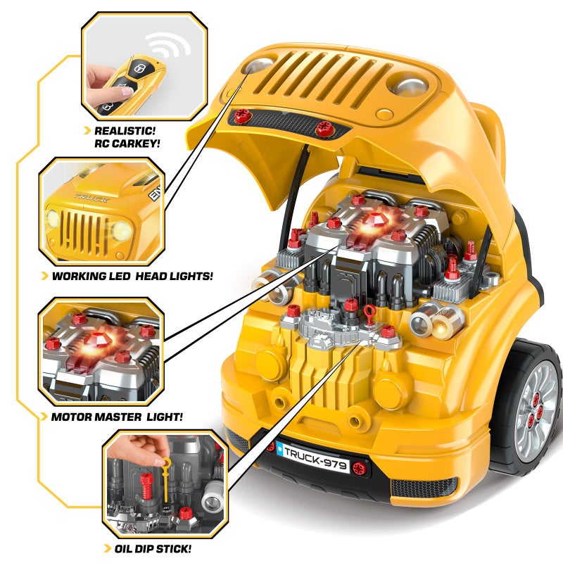 spring flower SpringFlower Toys Gifts for 3 4 5 6 7 8 Years Old Boys, Large Truck Engine, Mechanic Repair Set for Kids, Big Truck Builder Kit, Take Apart Motor Vehicle Play Car Service Station, for Kids - Image 3