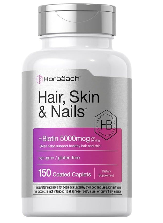 Horbäach Hair Skin and Nails Vitamins with Biotin and Collagen 150 Caplets 50 Serving