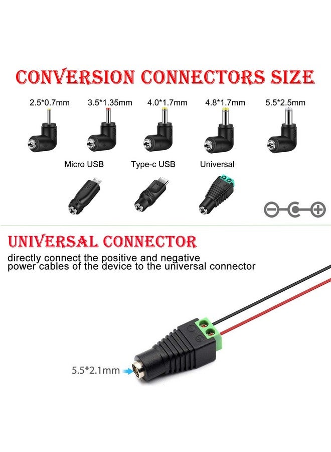 ميروم كابل طاقة تيار مستمر 5 فولت عالمي، قابس شحن USB إلى تيار مستمر 5.5 × 2.1 مم مع 8 أطراف موصل (5.5 × 2.5، 4.8 × 1.7، 4.0 × 1.7، 3.5 × 1.35، 2.5 × 0.7، Micro USB، Type-C، موصل عالمي) - Image 3