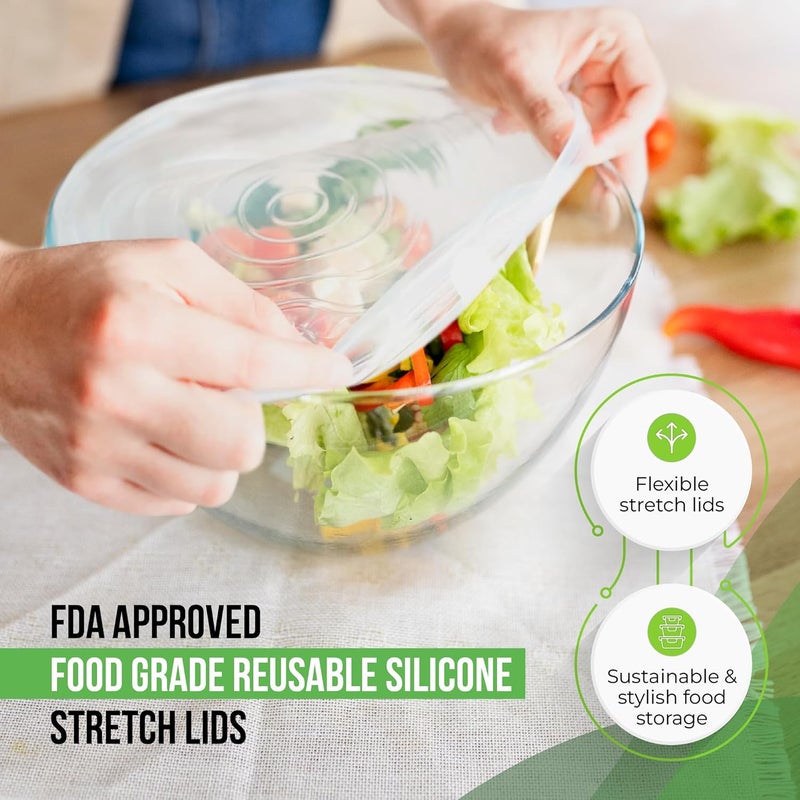 Basic Haus Reusable Silicone Stretch Lids for Food Storage in Fridge - Elastic Heat-Resistant Bowl Covers, Cups, Cans, Jars - Universal Food Grade Lid for Round and Rectangle Containers - Dishwasher Safe -7 Pack - Image 4