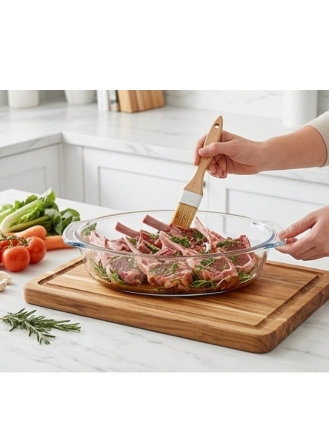 طبق خزفي بيضاوي من الزجاج مع غطاء بلاستيكي سعة 1.5 لتر - طبق متين ومقاوم للحرارة وآمن للاستخدام في الفرن والميكروويف، مثالي للخزائن والمخبوزات وتحضير الوجبات - Image 3