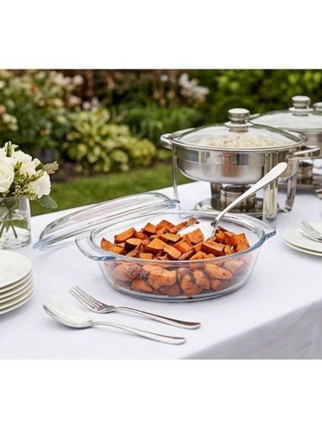 طبق خزفي بيضاوي من الزجاج مع غطاء بلاستيكي سعة 1.5 لتر - طبق متين ومقاوم للحرارة وآمن للاستخدام في الفرن والميكروويف، مثالي للخزائن والمخبوزات وتحضير الوجبات - Image 4