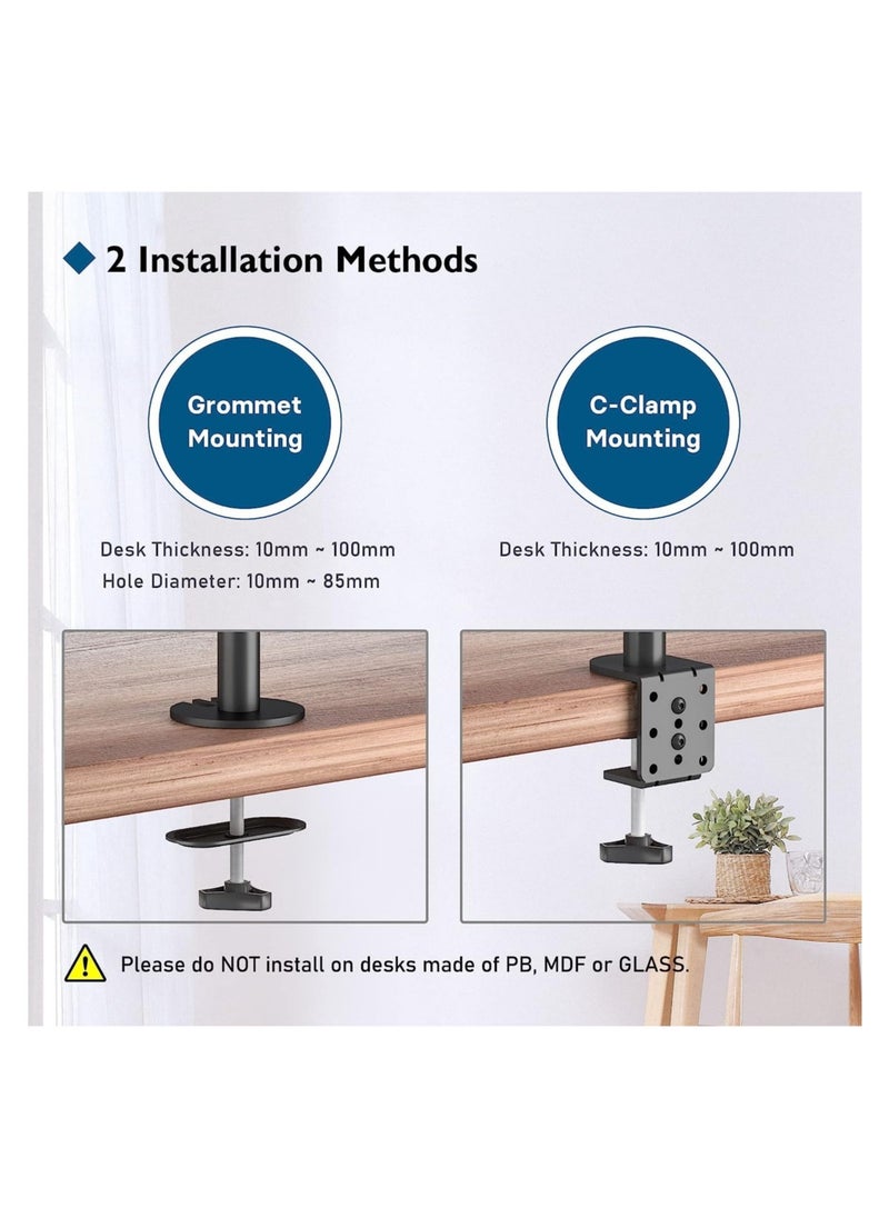 Vesa 1home Double Twin Arm Desk Mount Ergonomic TV LCD Monitor Computer Screen Bracket Dual Tilt Swivel Rotation (13in-27in)