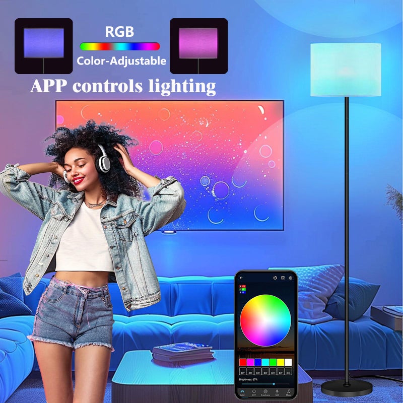 Qaubauyt Smart LED Floor Lamp with APP Control & RGB Colors - Dimmable Standing Lamp for Living Room, Bedroom, Gaming - Remote, Timer, 9W Bulb Included, 60.6" Modern Tall Lamp (White) - Image 4