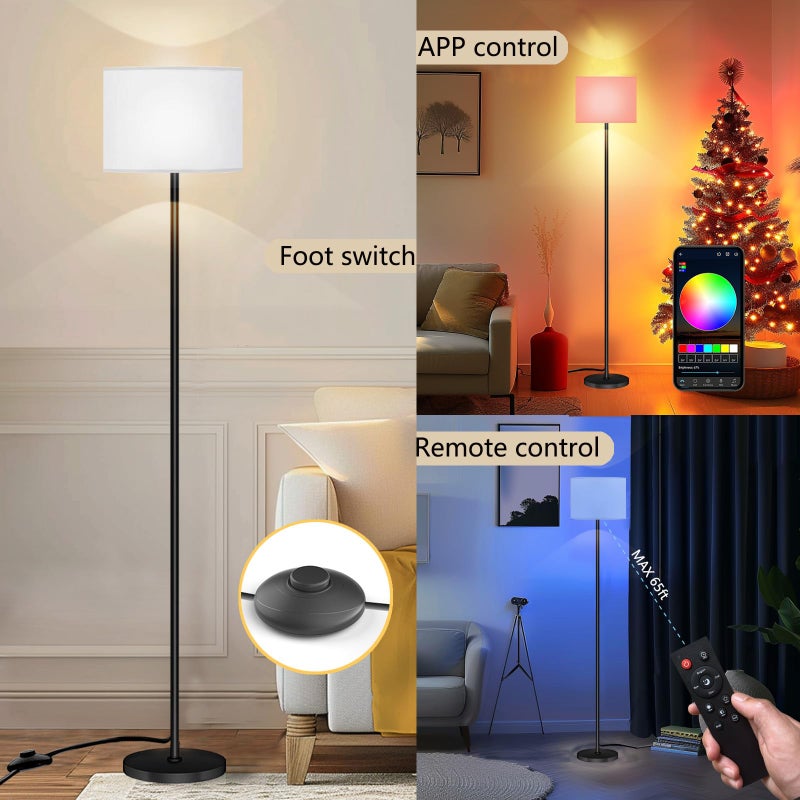 Qaubauyt Smart LED Floor Lamp with APP Control & RGB Colors - Dimmable Standing Lamp for Living Room, Bedroom, Gaming - Remote, Timer, 9W Bulb Included, 60.6" Modern Tall Lamp (White) - Image 3