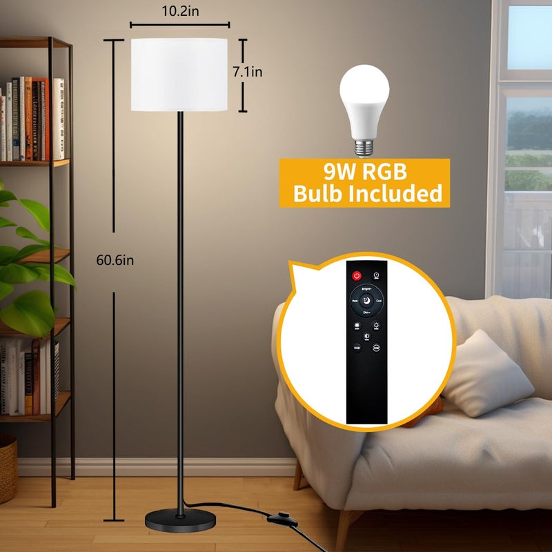 Qaubauyt Smart LED Floor Lamp with APP Control & RGB Colors - Dimmable Standing Lamp for Living Room, Bedroom, Gaming - Remote, Timer, 9W Bulb Included, 60.6" Modern Tall Lamp (White) - Image 2